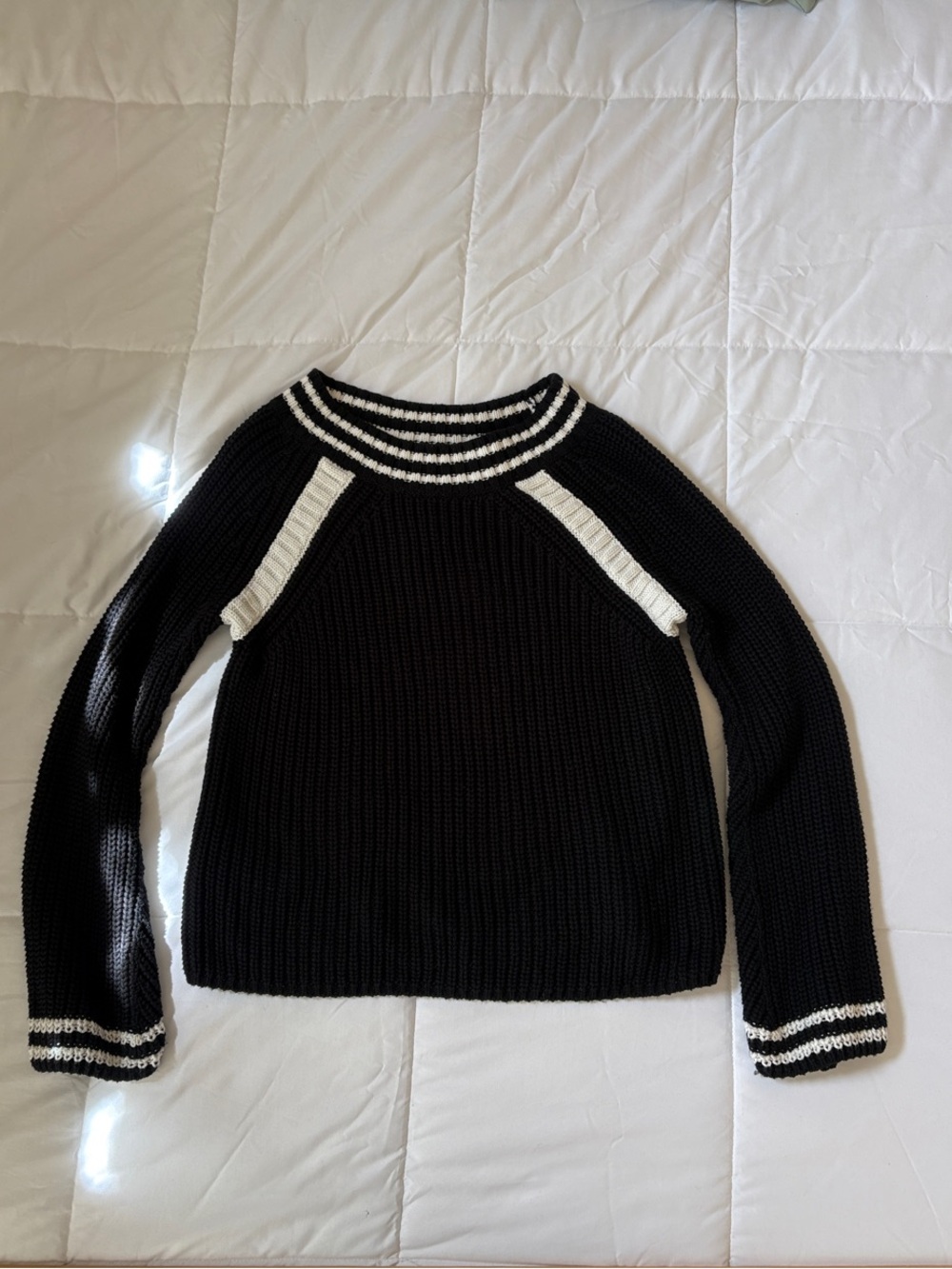 525 America Black Sweater with White Contrast Trim